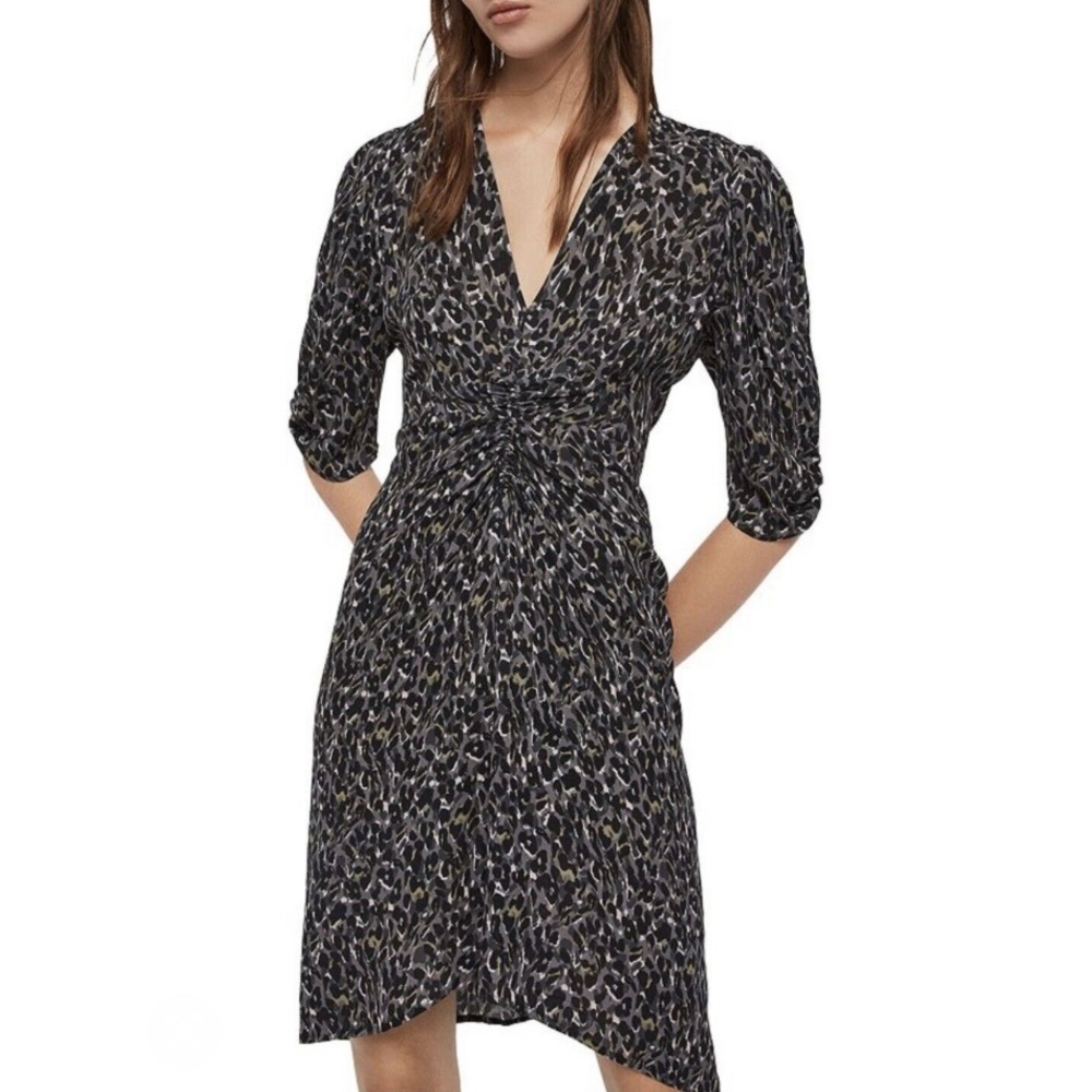 All Saints Josephine Leopard Print Midi Dress